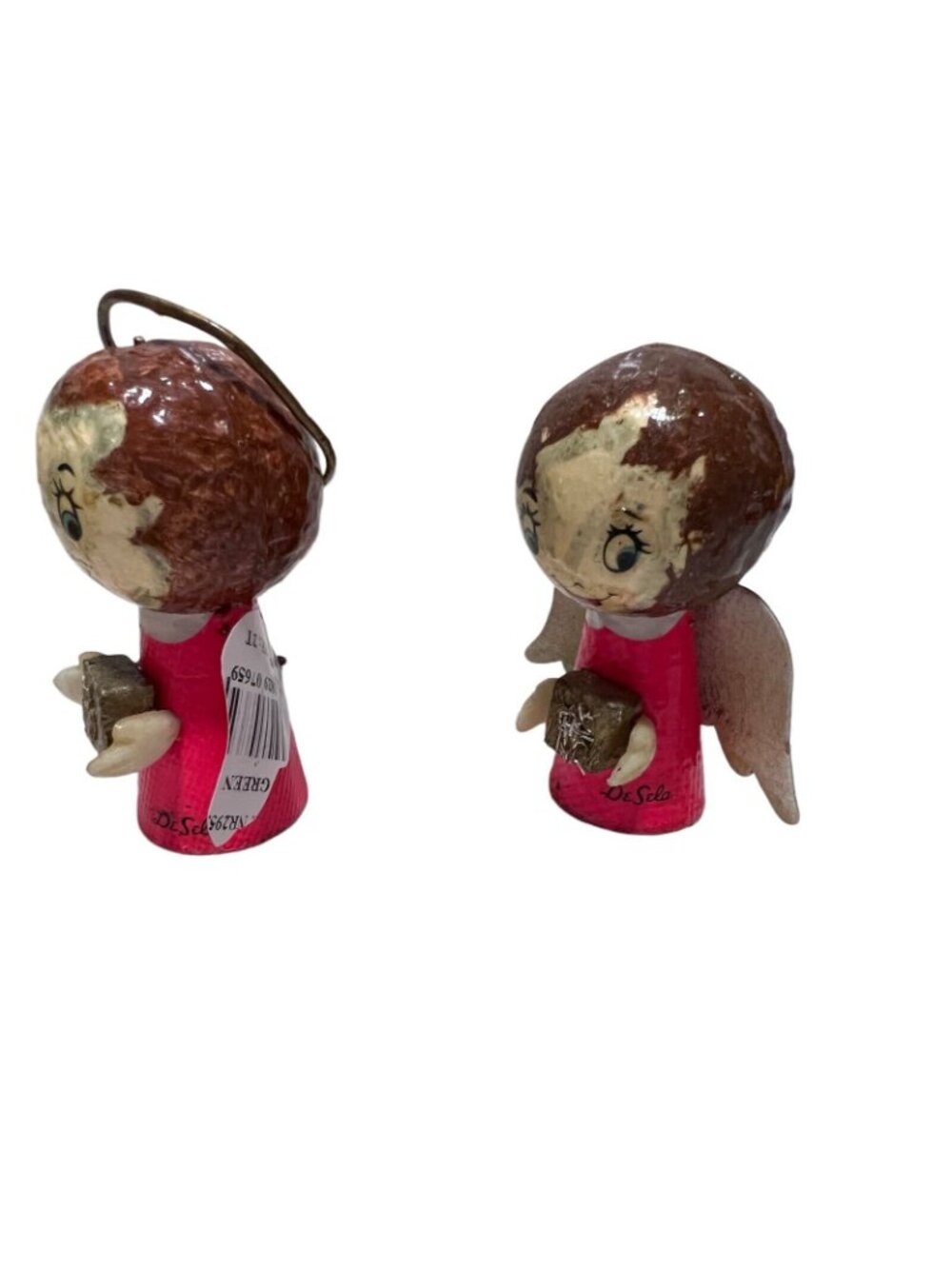 De Sela Angel Christmas Ornament Paper Mache Styrofoam Mexico Vintage Set of 2 - Picture 5 of 10